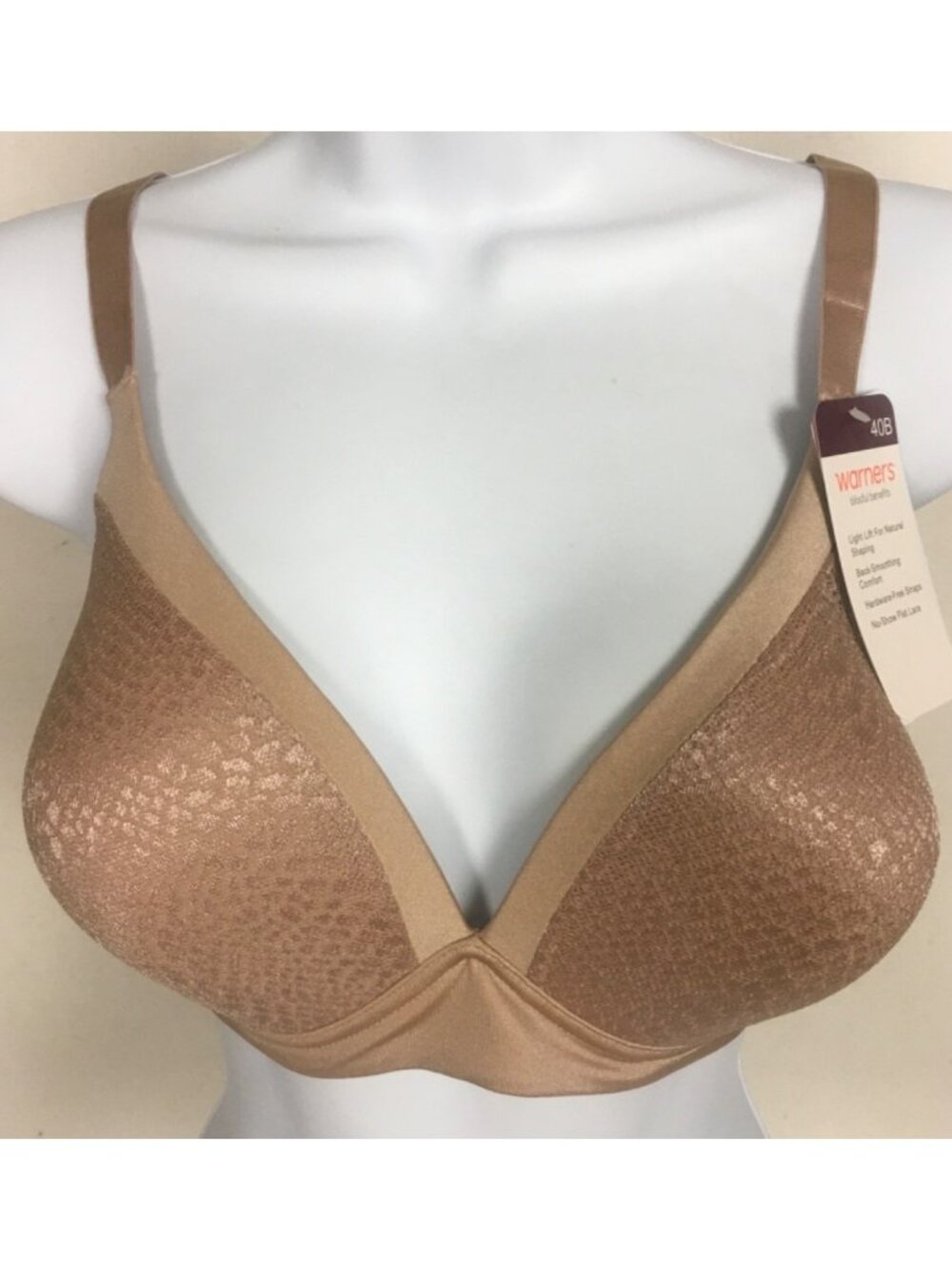 Warners T shirt Bra Size 40B Beige Lined Back Smooth W4013 Wireless New w Tags